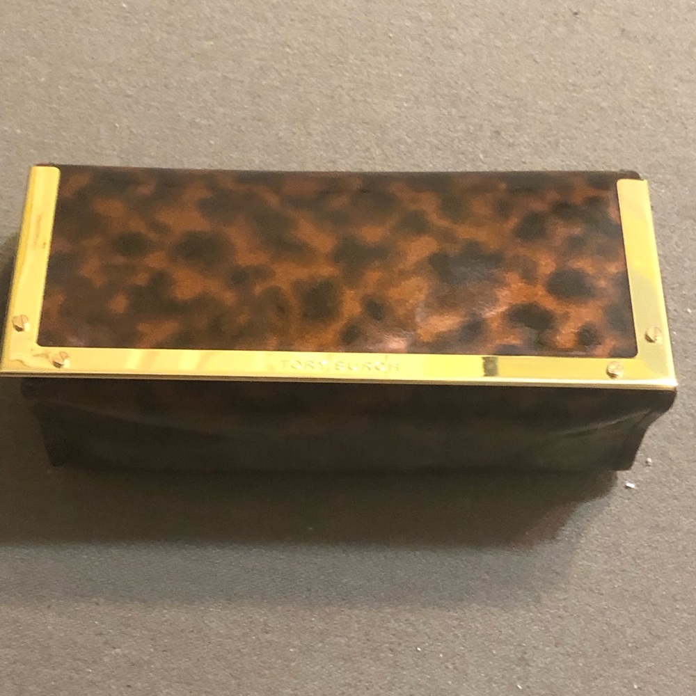 Tory Burch Tortoiseshell Pattern Glasses Case with Gold Trim